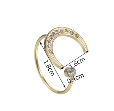 Casual Simple Style Moon Stainless Steel Asymmetrical Plating Inlay Zircon 14k Gold Plated Open Rings