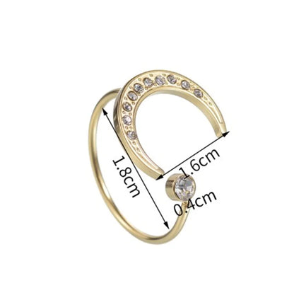 Casual Simple Style Moon Stainless Steel Asymmetrical Plating Inlay Zircon 14k Gold Plated Open Rings