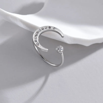 Casual Simple Style Moon Stainless Steel Asymmetrical Plating Inlay Zircon 14k Gold Plated Open Rings