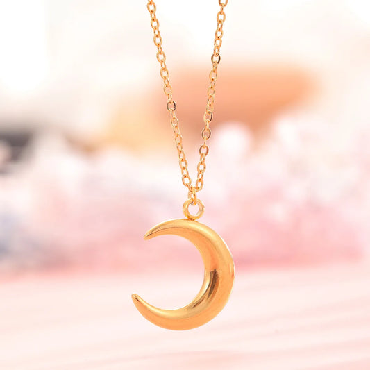 Casual Simple Style Moon Stainless Steel Plating Silver Plated Pendant Necklace