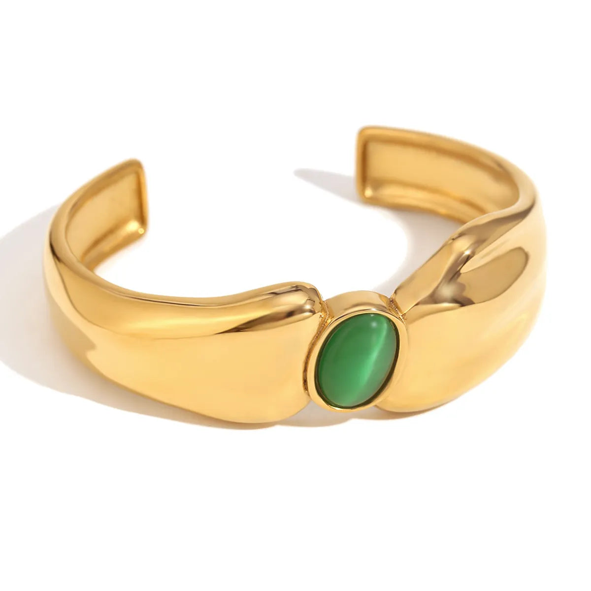 Casual Simple Style Oval 304 Stainless Steel 18K Gold Plated Turquoise Agate Bangle In Bulk