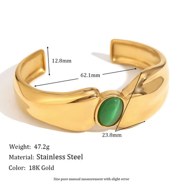 Casual Simple Style Oval 304 Stainless Steel 18K Gold Plated Turquoise Agate Bangle In Bulk