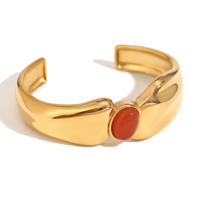 Casual Simple Style Oval 304 Stainless Steel 18K Gold Plated Turquoise Agate Bangle In Bulk