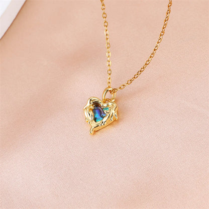 Stainless Steel Copper Casual Simple Style Inlay Plating Heart Shape Oval Shell Pendant Necklace