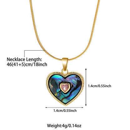 Stainless Steel Copper Casual Simple Style Inlay Plating Heart Shape Oval Shell Pendant Necklace