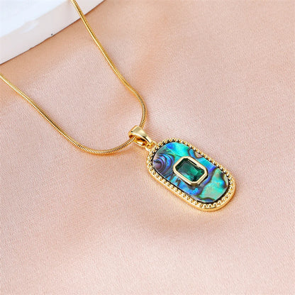 Stainless Steel Copper Casual Simple Style Inlay Plating Heart Shape Oval Shell Pendant Necklace