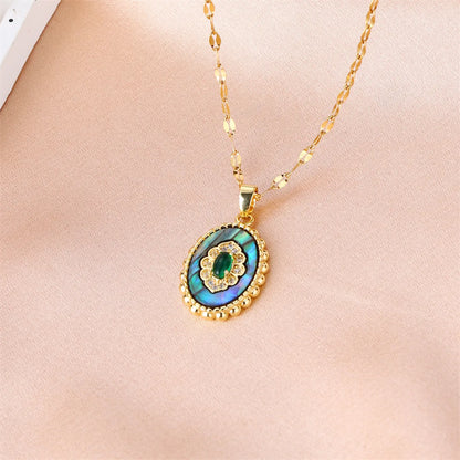 Stainless Steel Copper Casual Simple Style Inlay Plating Heart Shape Oval Shell Pendant Necklace