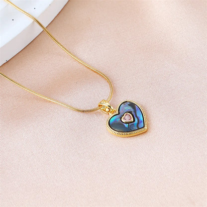 Stainless Steel Copper Casual Simple Style Inlay Plating Heart Shape Oval Shell Pendant Necklace