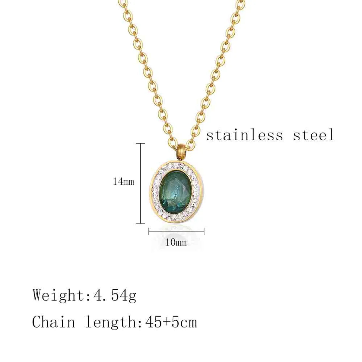 Casual Simple Style Oval Titanium Steel Inlay Gem Rhinestones Pendant Necklace