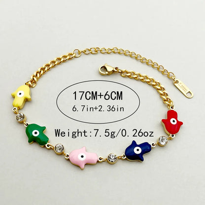 Casual Simple Style Palm Heart Shape Eye Stainless Steel Enamel Plating Inlay Zircon Gold Plated Bracelets