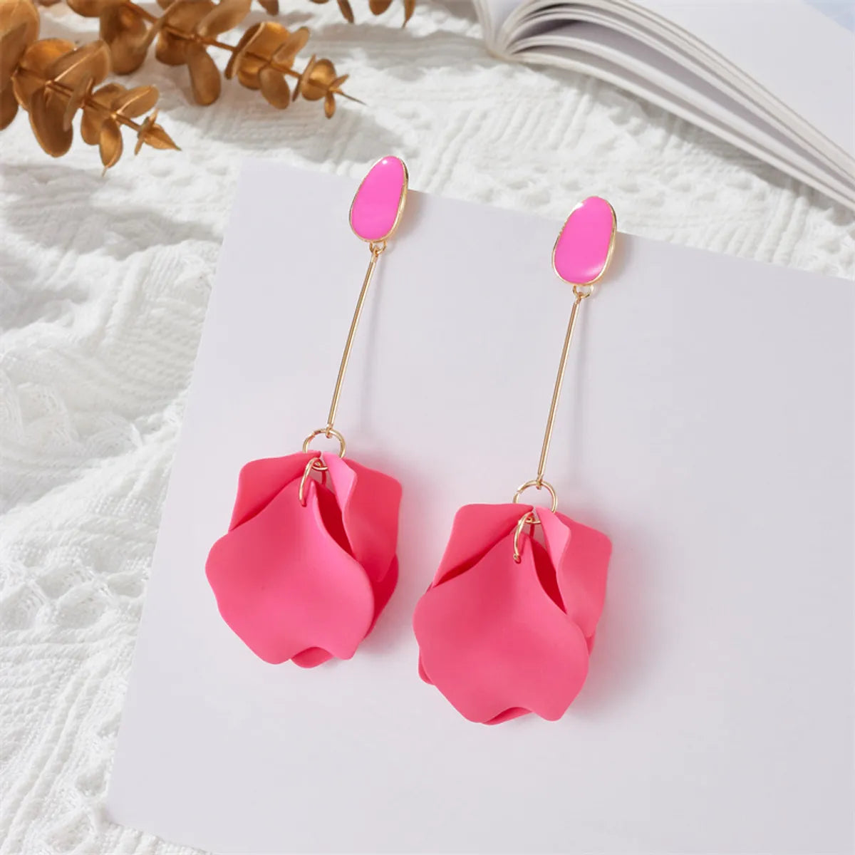 1 Pair Casual Simple Style Petal Stoving Varnish Arylic Drop Earrings