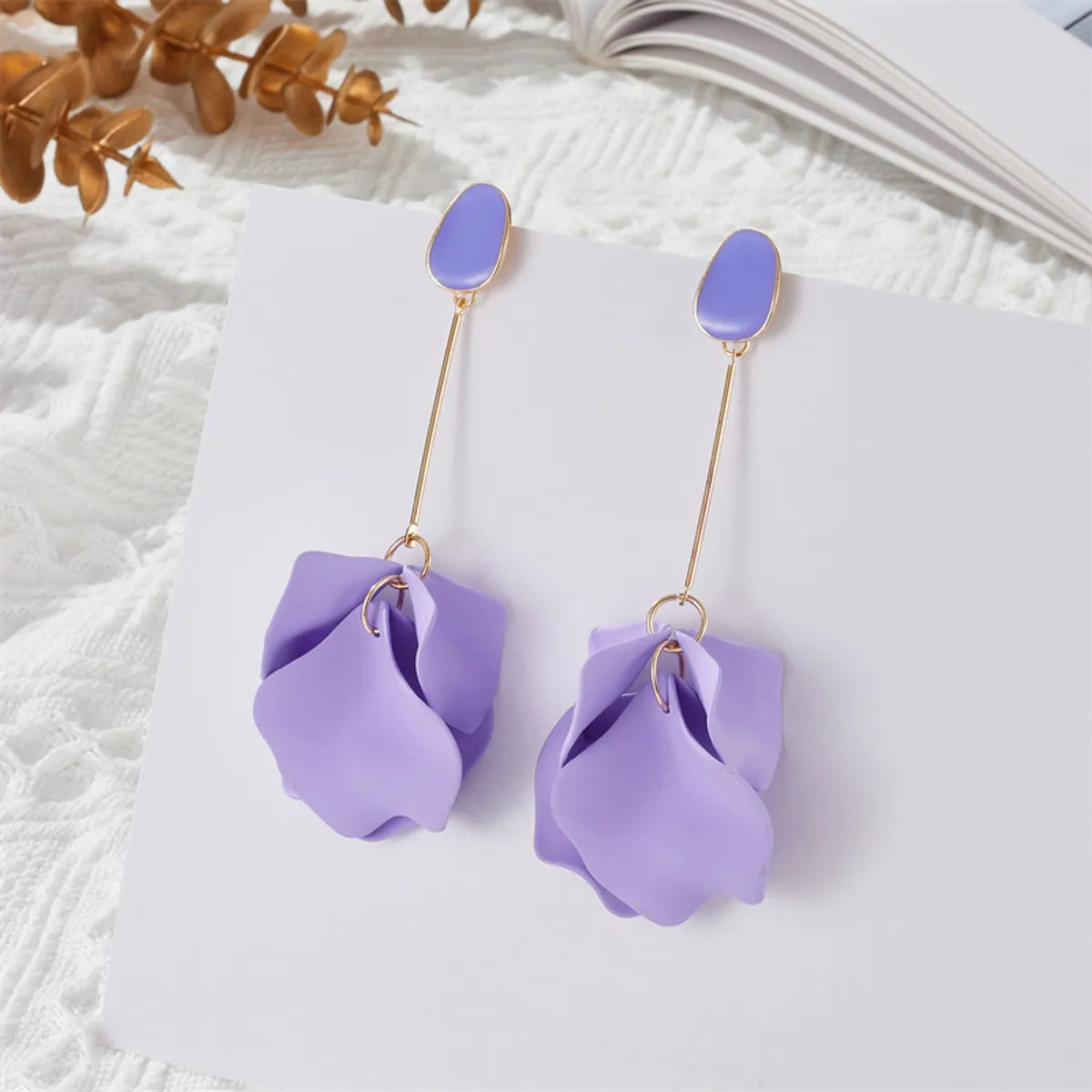 1 Pair Casual Simple Style Petal Stoving Varnish Arylic Drop Earrings