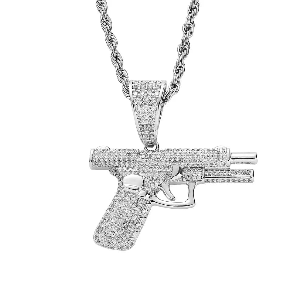 Casual Simple Style Pistol Alloy Inlay Rhinestones Unisex Pendant Necklace