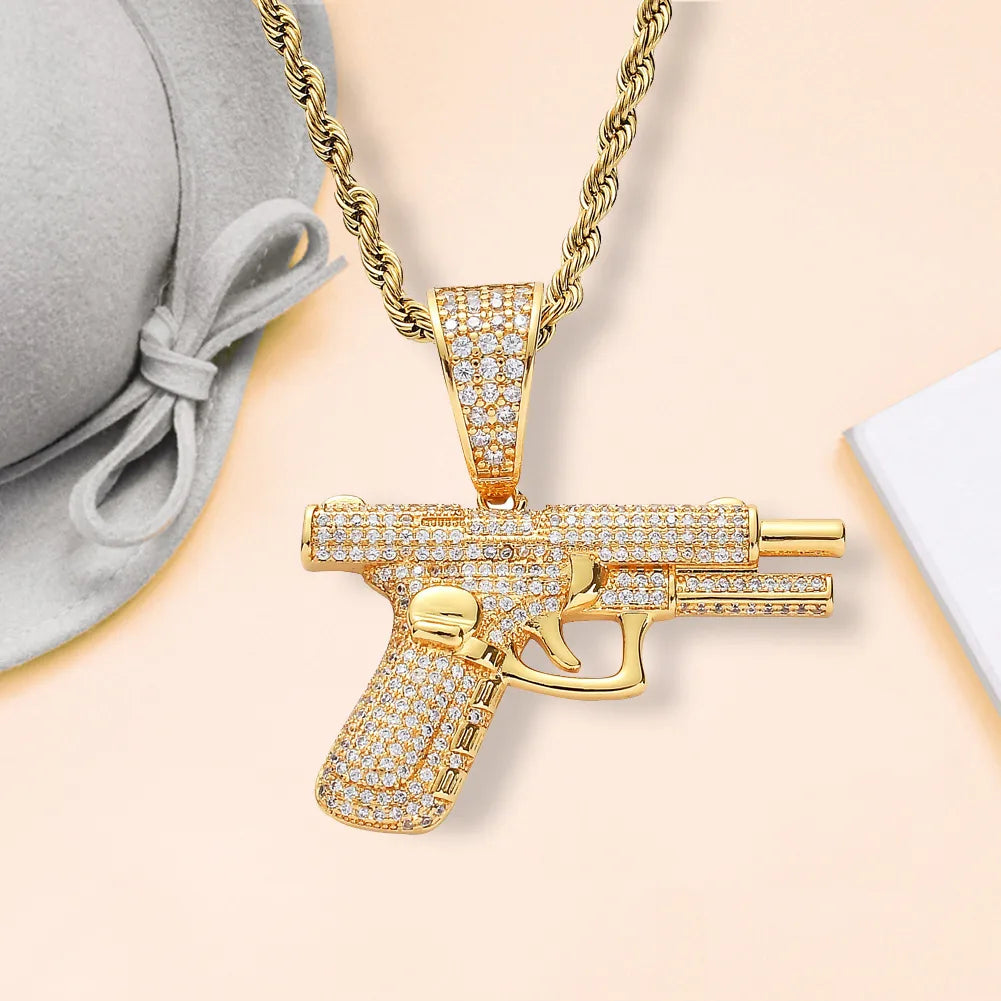 Casual Simple Style Pistol Alloy Inlay Rhinestones Unisex Pendant Necklace