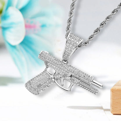 Casual Simple Style Pistol Alloy Inlay Rhinestones Unisex Pendant Necklace