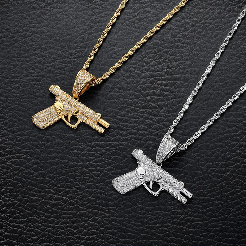 Casual Simple Style Pistol Alloy Inlay Rhinestones Unisex Pendant Necklace