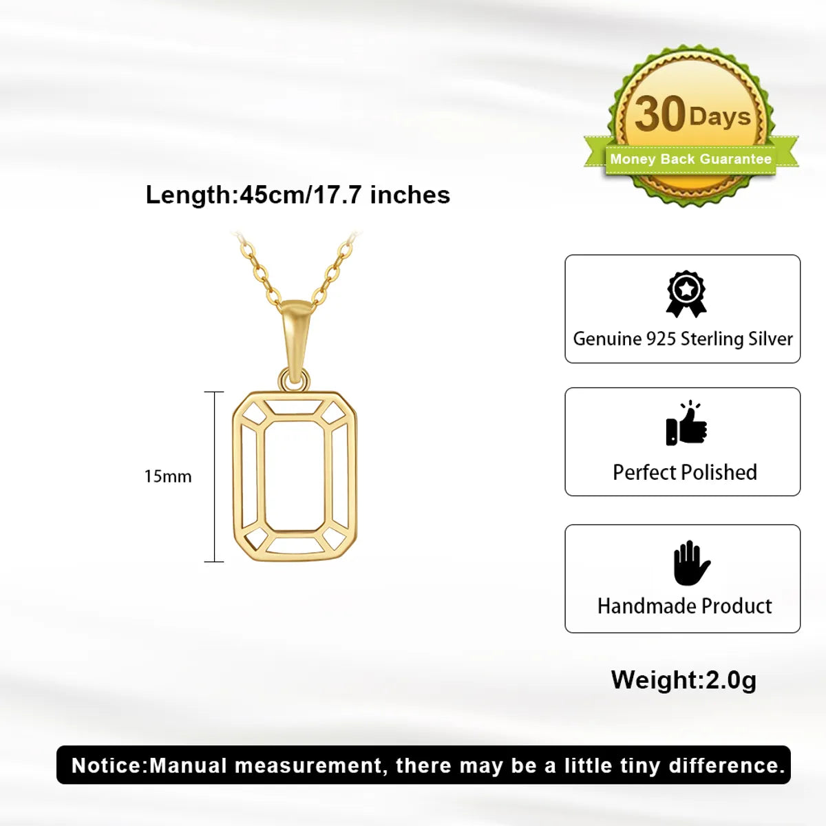 Casual Simple Style Rectangle Sterling Silver Plating Hollow Out 14k Gold Plated Silver Plated Pendant Necklace