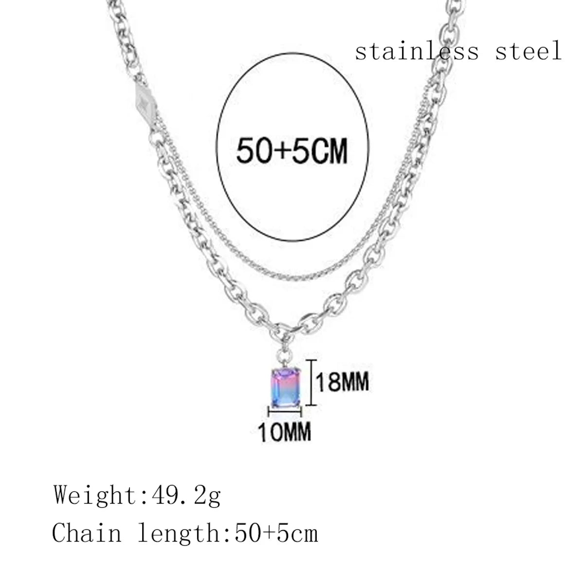 Casual Simple Style Rectangle Titanium Steel Chain Inlay Gem Pendant Necklace Long Necklace