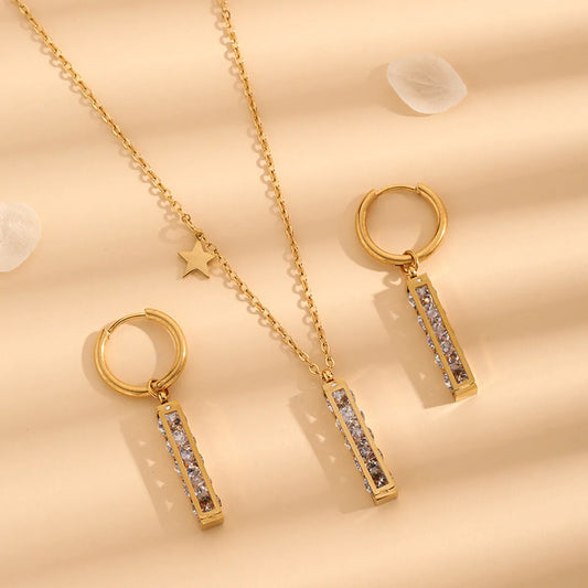 Wholesale Jewelry Casual Simple Style Rectangle Arylic Titanium Steel Rhinestones 18K Gold Plated Plating Inlay Earrings Necklace