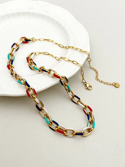 Casual Simple Style Roman Style Geometric Stainless Steel Enamel Plating Gold Plated Necklace