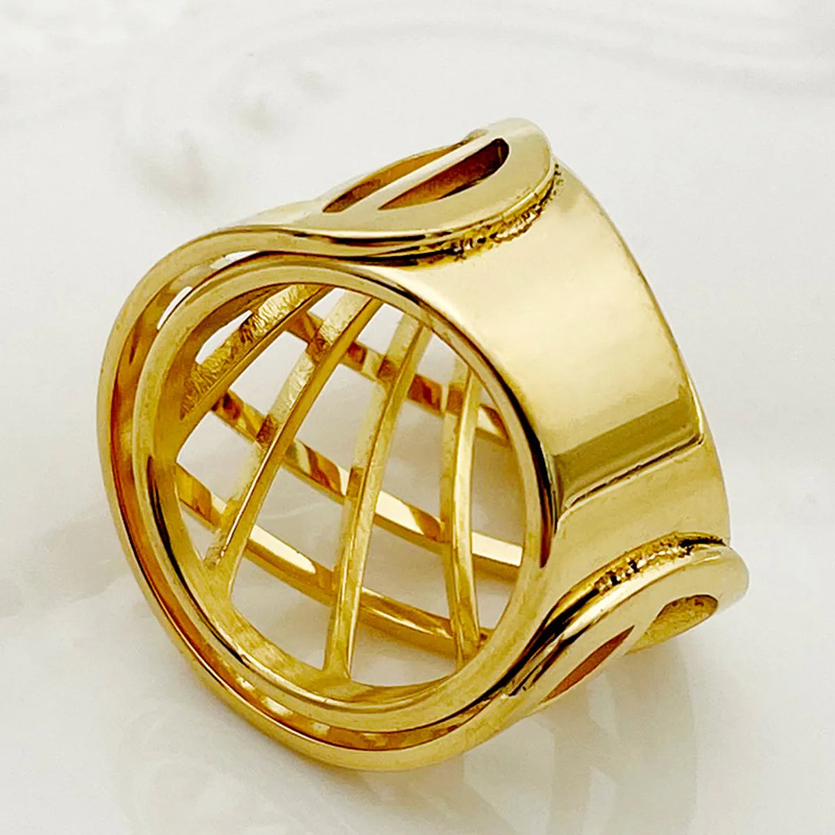 Casual Simple Style Roman Style Grid Stainless Steel Plating Hollow Out Gold Plated Rings