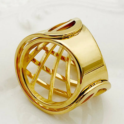 Casual Simple Style Roman Style Grid Stainless Steel Plating Hollow Out Gold Plated Rings