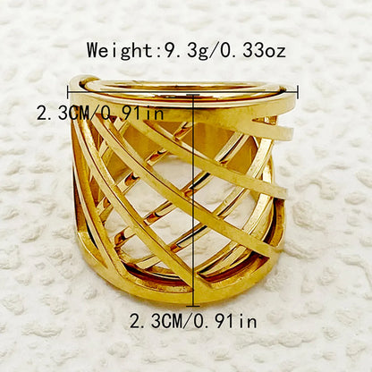 Casual Simple Style Roman Style Grid Stainless Steel Plating Hollow Out Gold Plated Rings