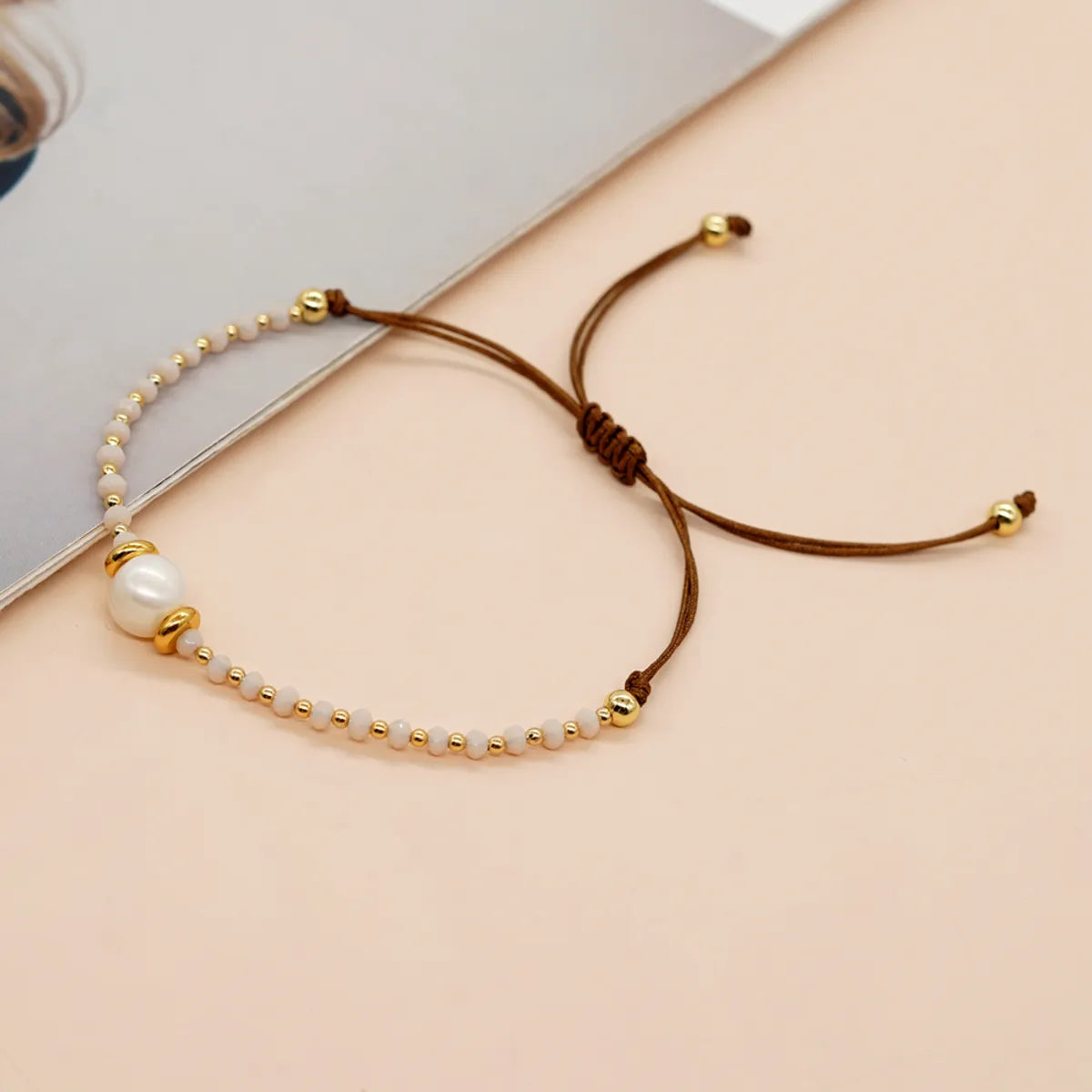 Casual Simple Style Round Artificial Crystal Freshwater Pearl Beaded Drawstring Braid Bracelets