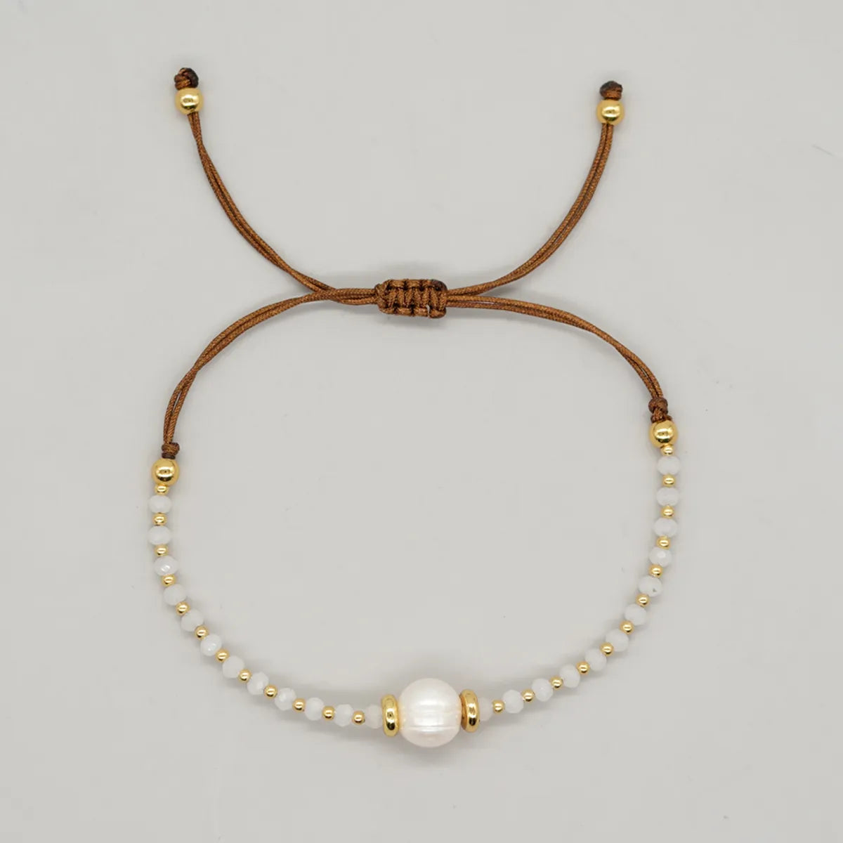 Casual Simple Style Round Artificial Crystal Freshwater Pearl Beaded Drawstring Braid Bracelets