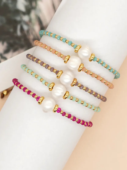 Casual Simple Style Round Artificial Crystal Freshwater Pearl Beaded Drawstring Braid Bracelets