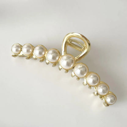 Casual Simple Style Round Crown Solid Color Metal Inlay Pearl Hair Claws