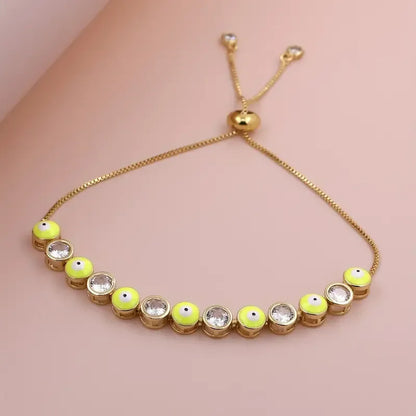 Casual Simple Style Round Eye Copper Enamel Plating Inlay Zircon 18k Gold Plated Bracelets