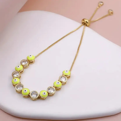 Casual Simple Style Round Eye Copper Enamel Plating Inlay Zircon 18k Gold Plated Bracelets