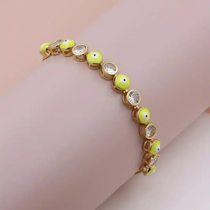 Casual Simple Style Round Eye Copper Enamel Plating Inlay Zircon 18k Gold Plated Bracelets