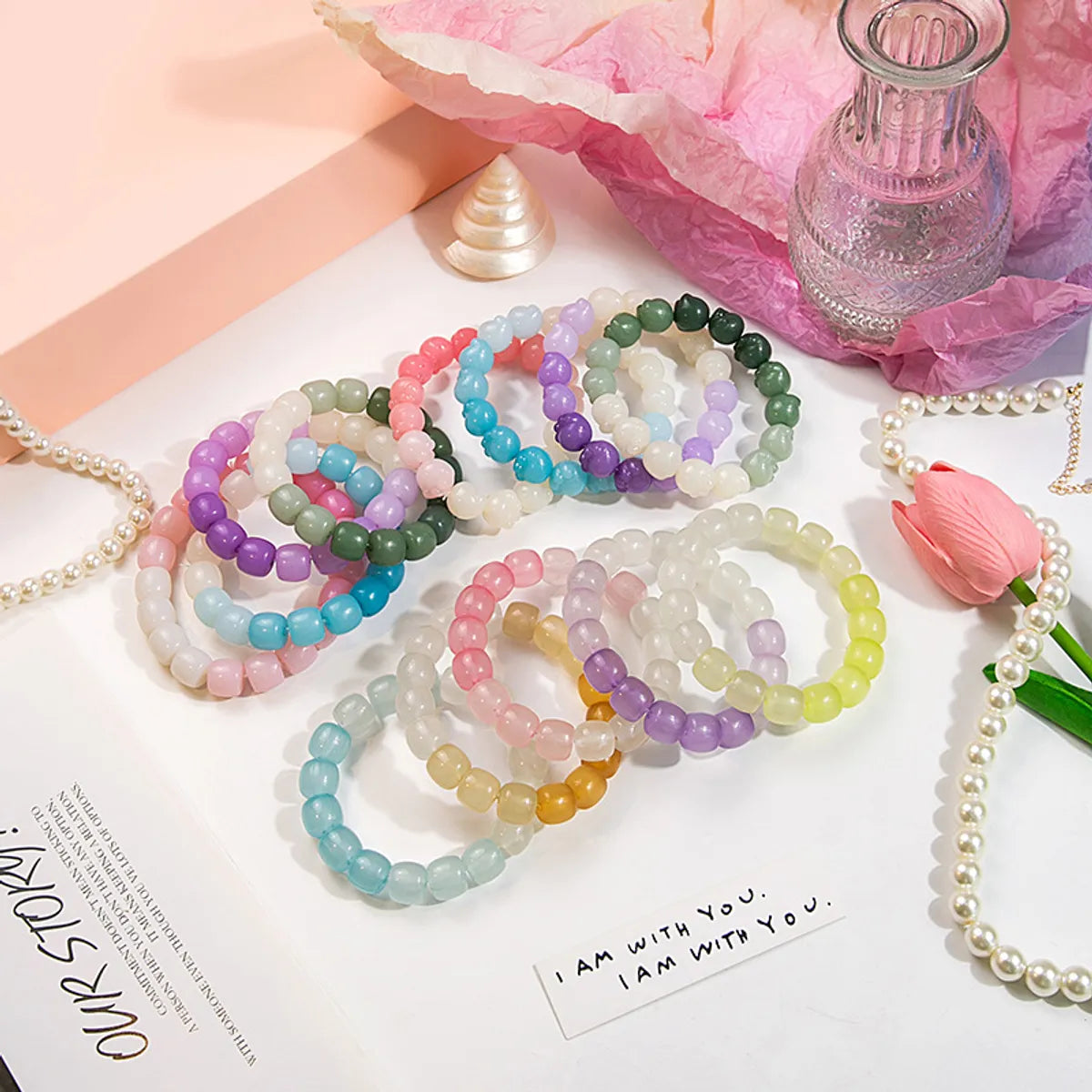 Casual Simple Style Round Gradient Color Plastic Beaded Plating Women's Bracelets