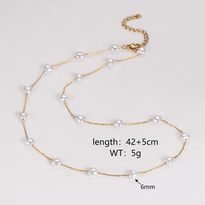 Casual Simple Style Round Heart Shape 304 Stainless Steel Artificial Pearl Wholesale Necklace