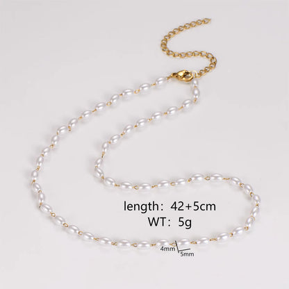 Casual Simple Style Round Heart Shape 304 Stainless Steel Artificial Pearl Wholesale Necklace