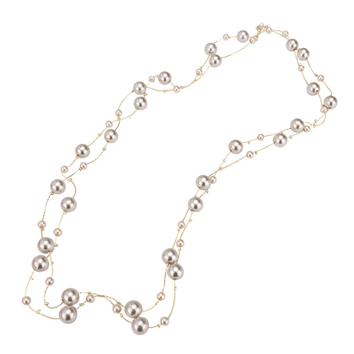 Casual Simple Style Round Imitation Pearl Alloy Beaded 14K Gold Plated Women's Long Necklace