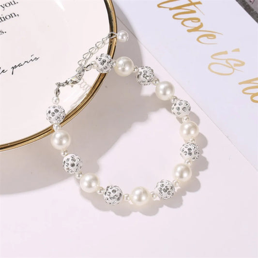 Casual Simple Style Round Imitation Pearl Resin Plating Inlay Rhinestones Women'S Bracelets