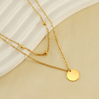 Casual Simple Style Round Solid Color Stainless Steel Layered Plating 18k Gold Plated Layered Necklaces