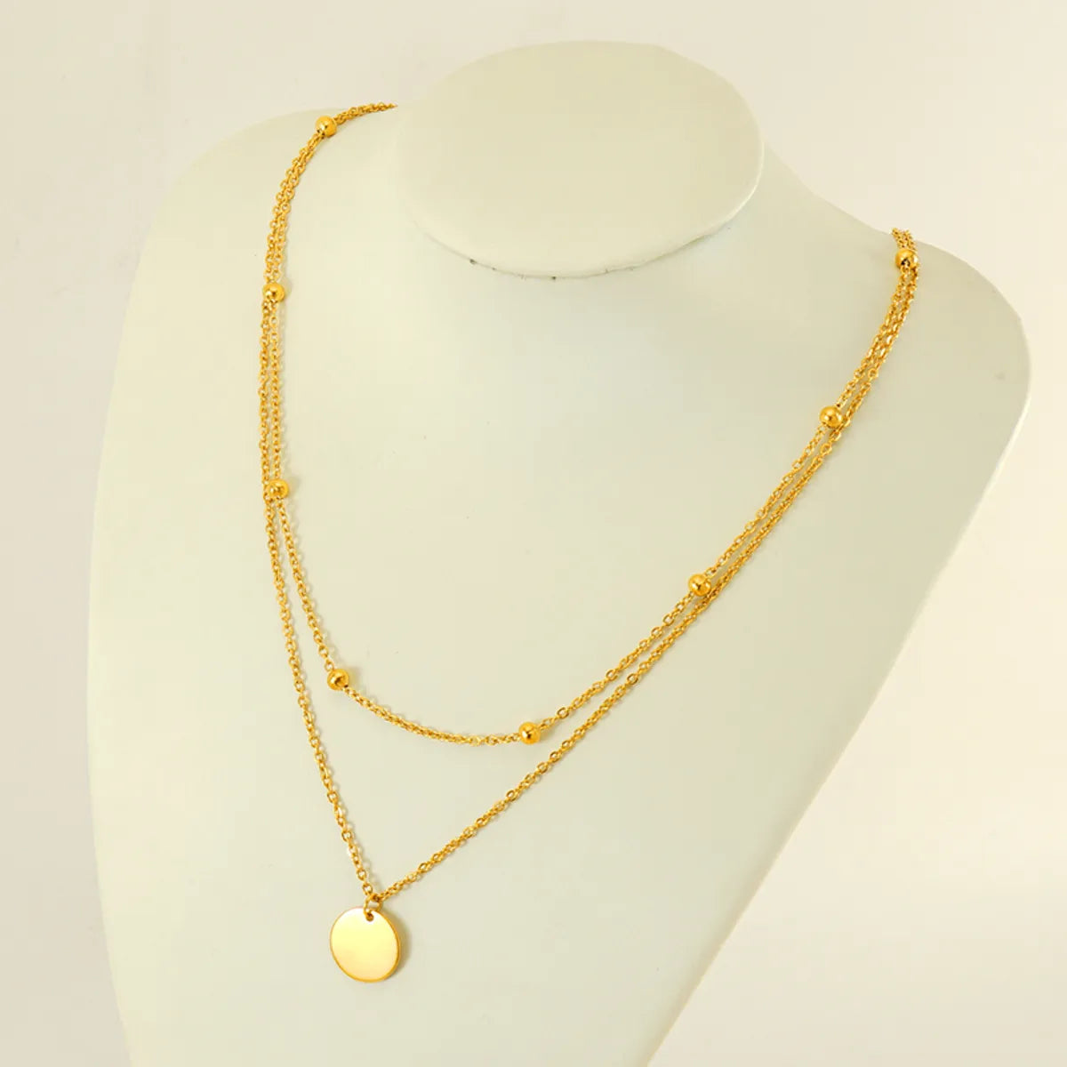 Casual Simple Style Round Solid Color Stainless Steel Layered Plating 18k Gold Plated Layered Necklaces