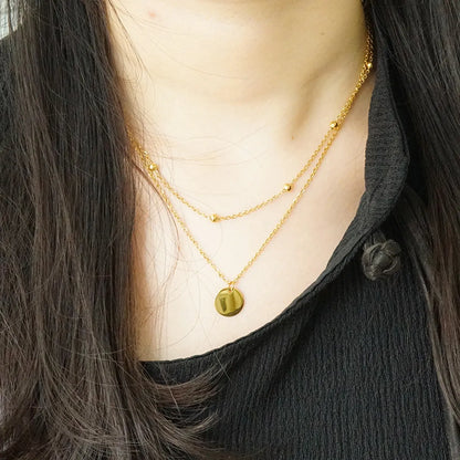 Casual Simple Style Round Solid Color Stainless Steel Layered Plating 18k Gold Plated Layered Necklaces