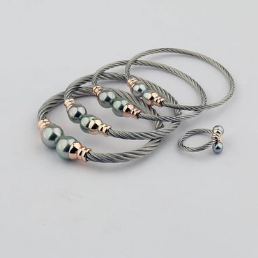 Casual Simple Style Round Stainless Steel Copper Inlay Pearl Women's Rings Bracelets