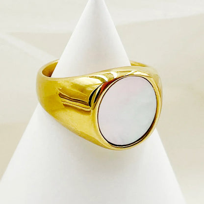 Casual Simple Style Round Stainless Steel Metal Polishing Plating Inlay Shell Gold Plated Women's Rings