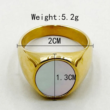 Casual Simple Style Round Stainless Steel Metal Polishing Plating Inlay Shell Gold Plated Women's Rings