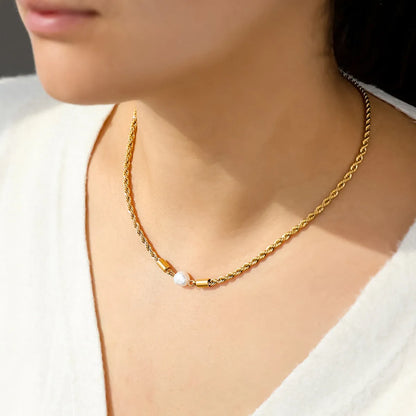 Casual Simple Style Round Stainless Steel Pearl Plating Gold Plated Necklace