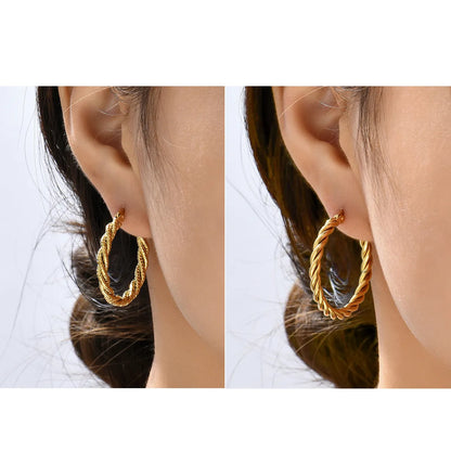 1 Pair Casual Simple Style Round Plating 201 Stainless Steel 18K Gold Plated Hoop Earrings