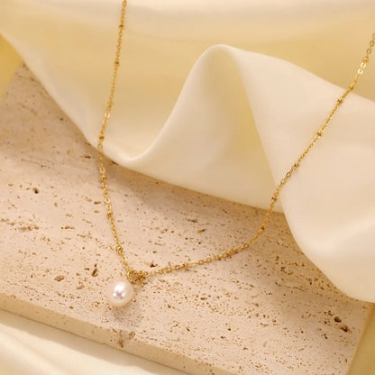 Casual Simple Style Round Stainless Steel Polishing Plating Inlay Freshwater Pearl Gold Plated Pendant Necklace