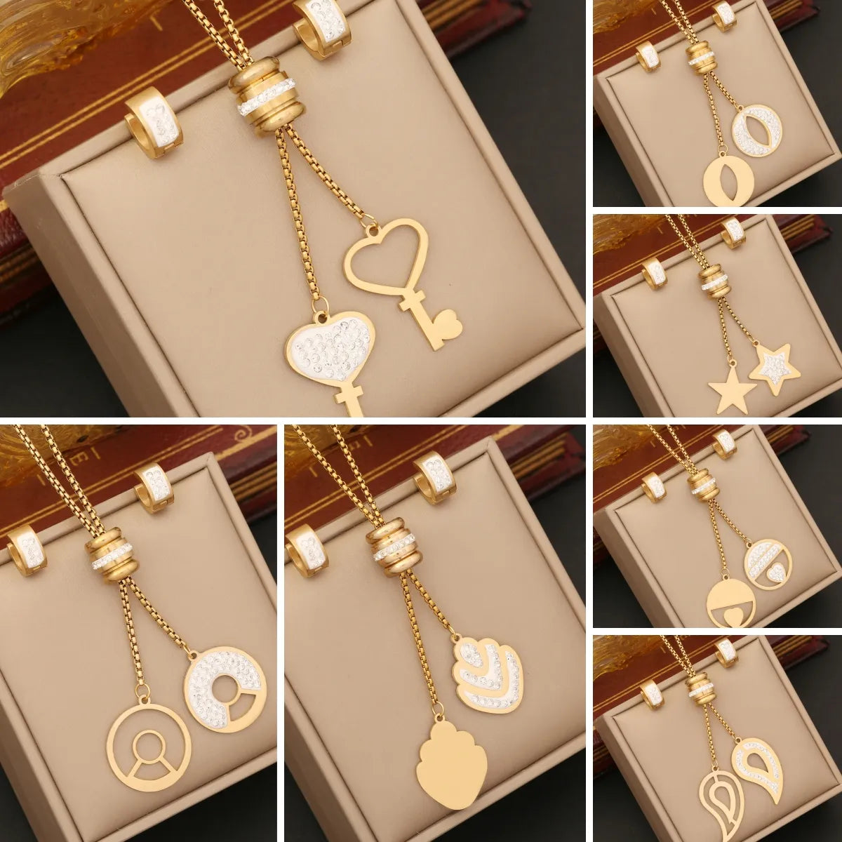 Casual Simple Style Round Star Heart Shape Stainless Steel Plating Inlay Artificial Diamond Jewelry Set