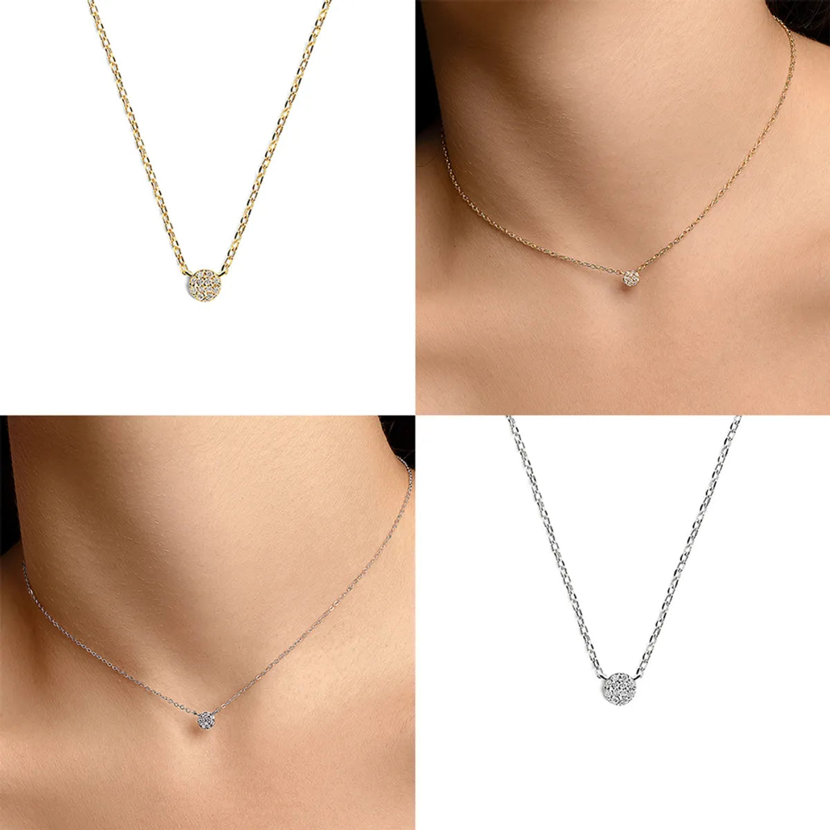 Casual Simple Style Round Sterling Silver Plating Inlay Zircon 14k Gold Plated Silver Plated Necklace